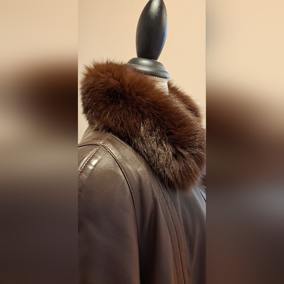 Genuine leather real fur trim full length coat by Santagostino - Picture 16 of 16